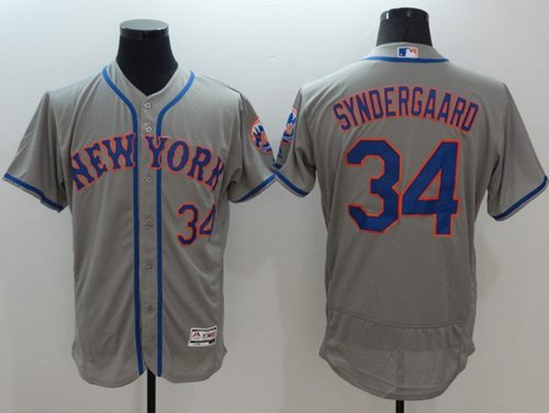 Mets #34 Noah Syndergaard Grey Flexbase Authentic Collection Stitched MLB Jersey